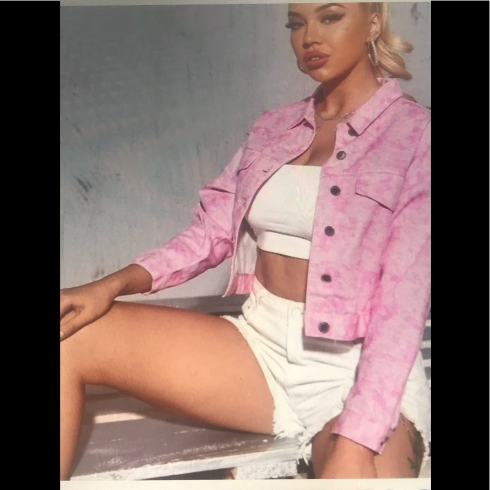 Boutique: Pink tie dye denim cropped jacket - Picture 2 of 6